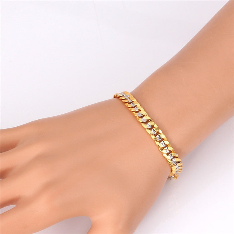 Two Gold Tone Jewelry Cuban Link Curb Chain Bracelet - Samuels Jewelers