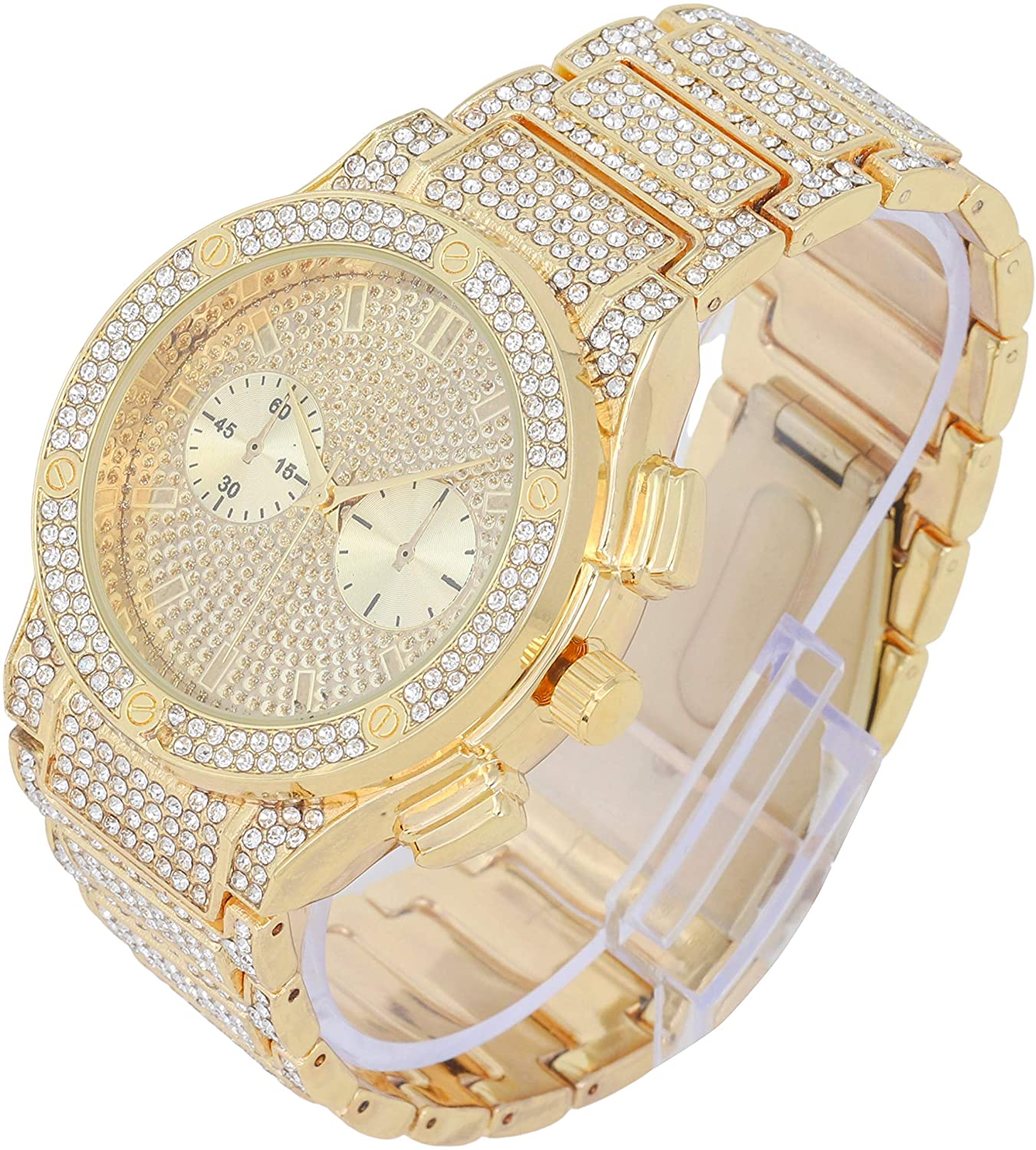 Bling-end Out Hip Hop Watch & Jewelry Set w/Cuban Chain Bracelet, Kite Bling Earrings & Ring - Samuels Jewelers
