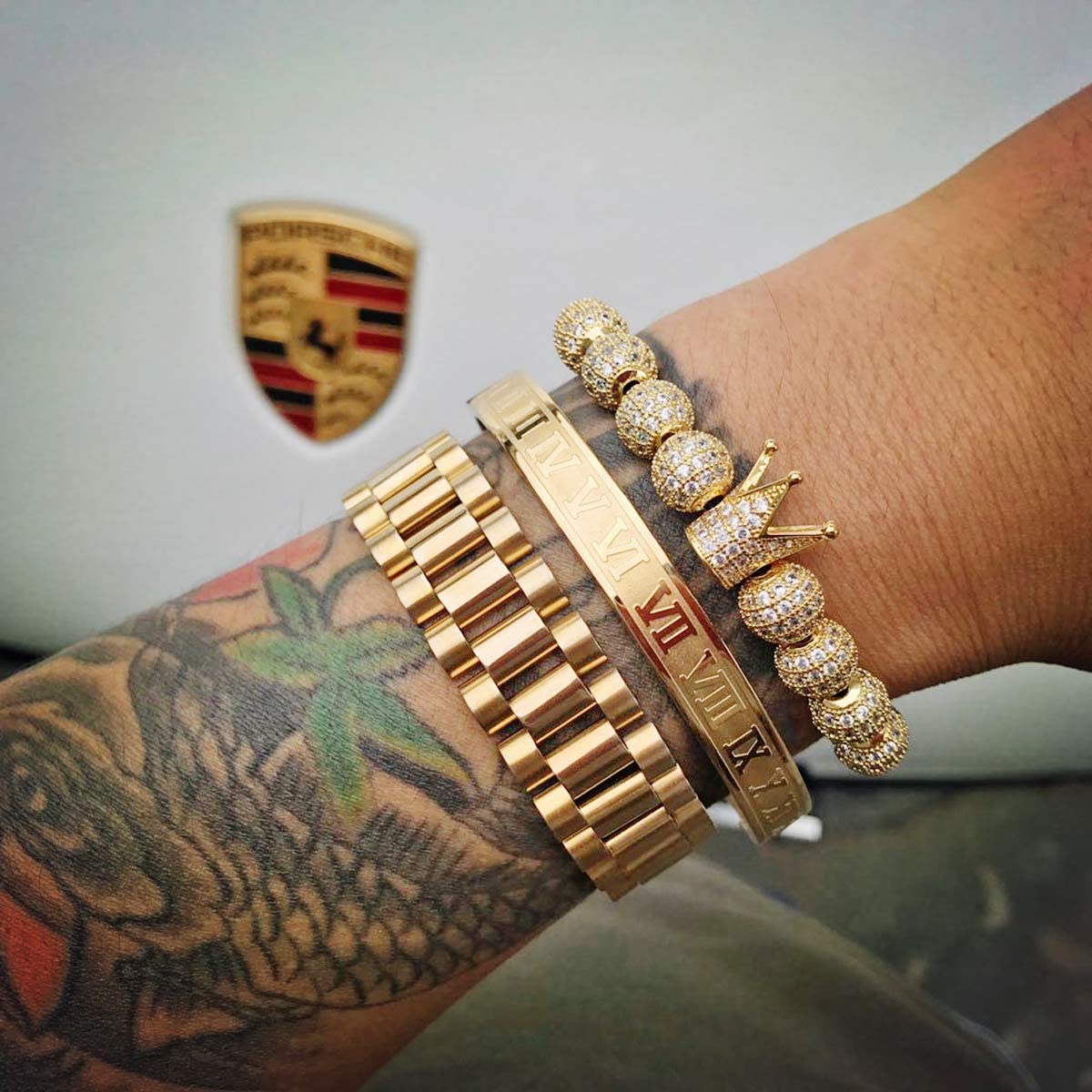 Imperial Crown King Gold Bracelets for Men Luxury Charm Fashion Cuff Bangle Jewelry - Samuels Jewelers
