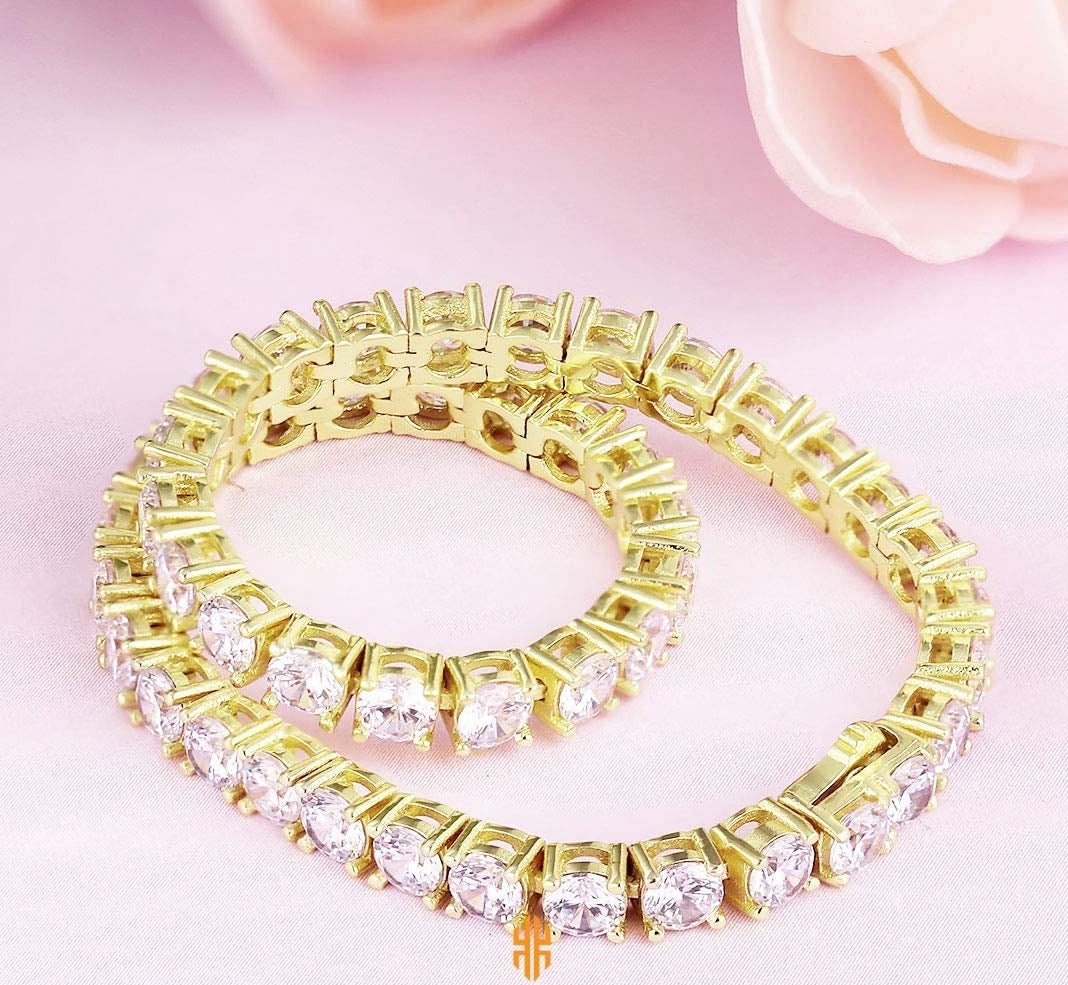 925 Sterling Silver Tennis Bracelet 14k Gold Iced Out Prong - Setting 5A Cubic Zirconia Stones - Samuels Jewelers