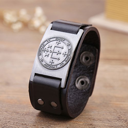 Vintage Solomon Sigil of Archangel Raphael Metal Craft Connector Enoch Talisman Cuff Leather Bracelet - Samuels Jewelers