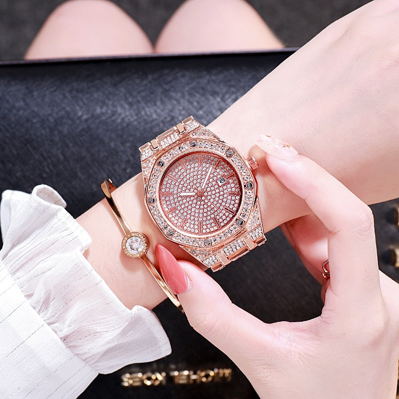 Full Diamond Quartz Luxury Hip Hop Wristwatch Iced Out - Samuels Jewelers