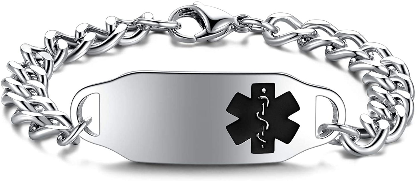 Personalized Customize Medical Alert ID Awareness Bracelet 5.5-8.5 inches ,Free Engraving - Samuels Jewelers