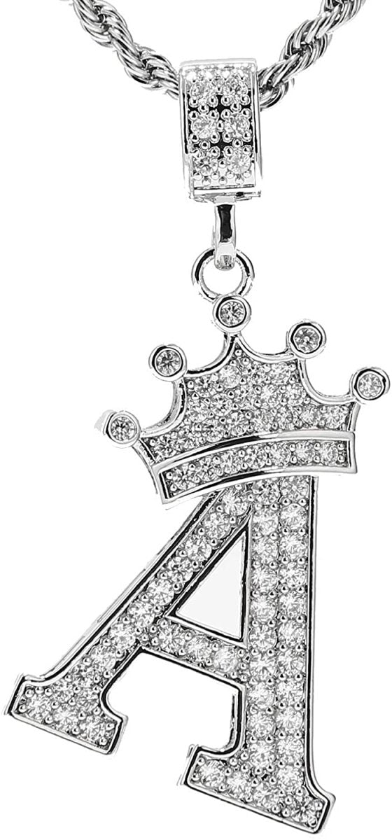 A-Z Letters Crown Necklace Pendant - 18K Gold Plated - Samuels Jewelers