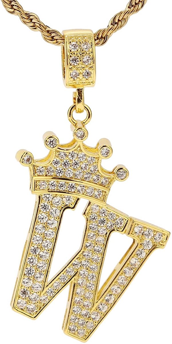 A-Z Letters Crown Necklace Pendant - 18K Gold Plated - Samuels Jewelers