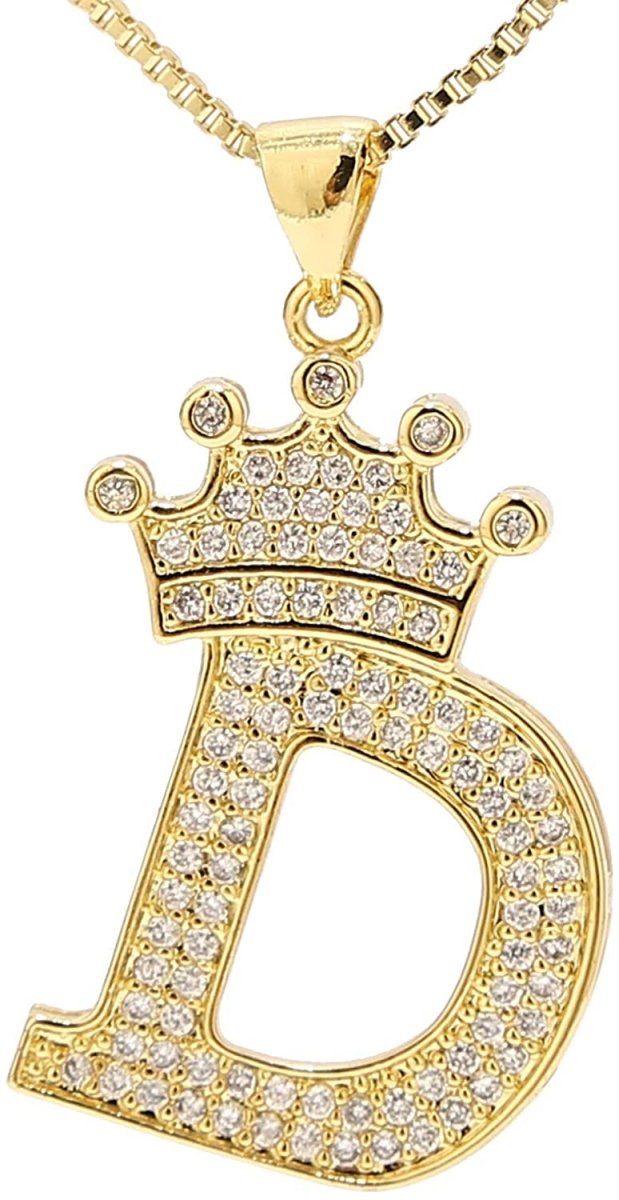 A-Z Letters Crown Necklace Pendant - 18K Gold Plated - Samuels Jewelers