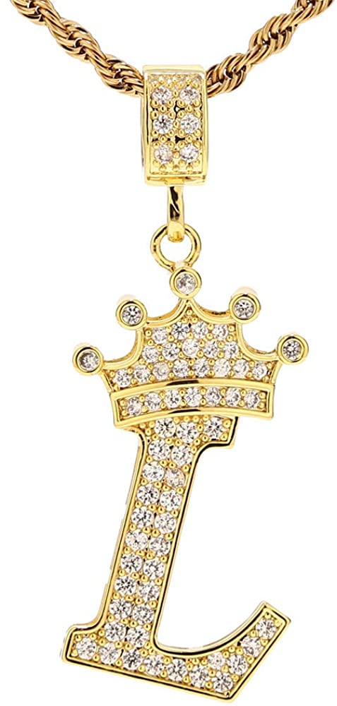A-Z Letters Crown Necklace Pendant - 18K Gold Plated - Samuels Jewelers