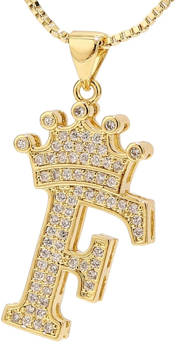 A-Z Letters Crown Necklace Pendant - 18K Gold Plated - Samuels Jewelers