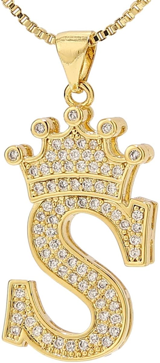 A-Z Letters Crown Necklace Pendant - 18K Gold Plated - Samuels Jewelers