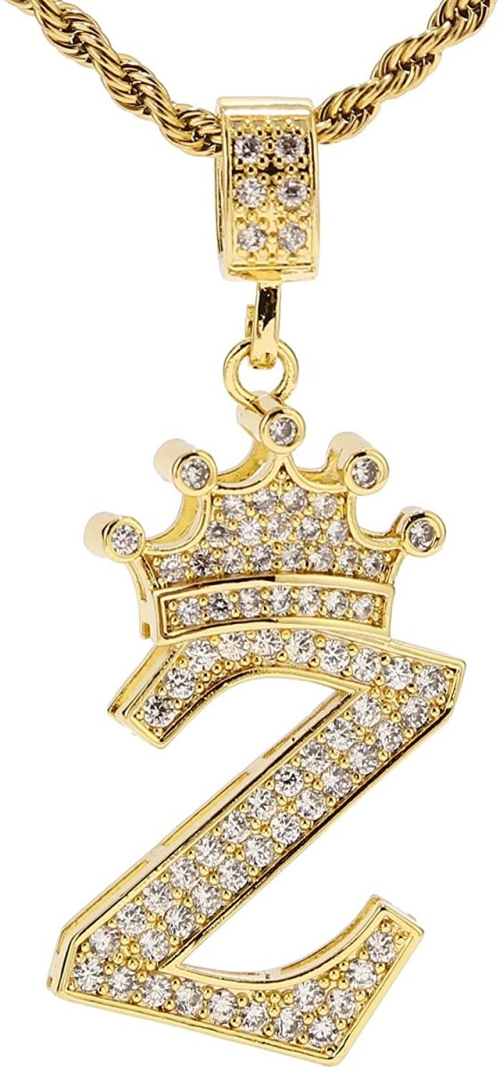 A-Z Letters Crown Necklace Pendant - 18K Gold Plated - Samuels Jewelers