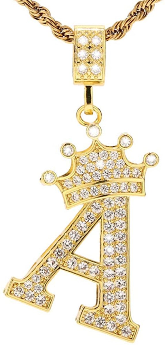 A-Z Letters Crown Necklace Pendant - 18K Gold Plated - Samuels Jewelers