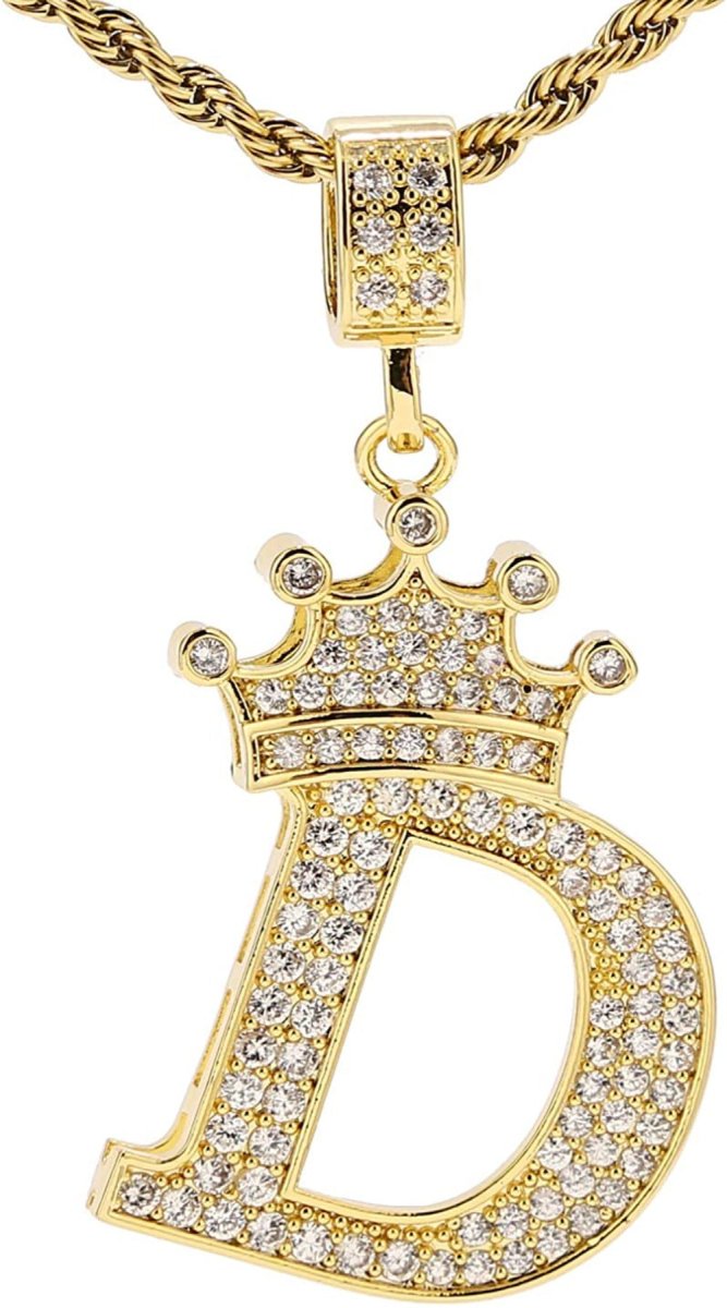 A-Z Letters Crown Necklace Pendant - 18K Gold Plated - Samuels Jewelers