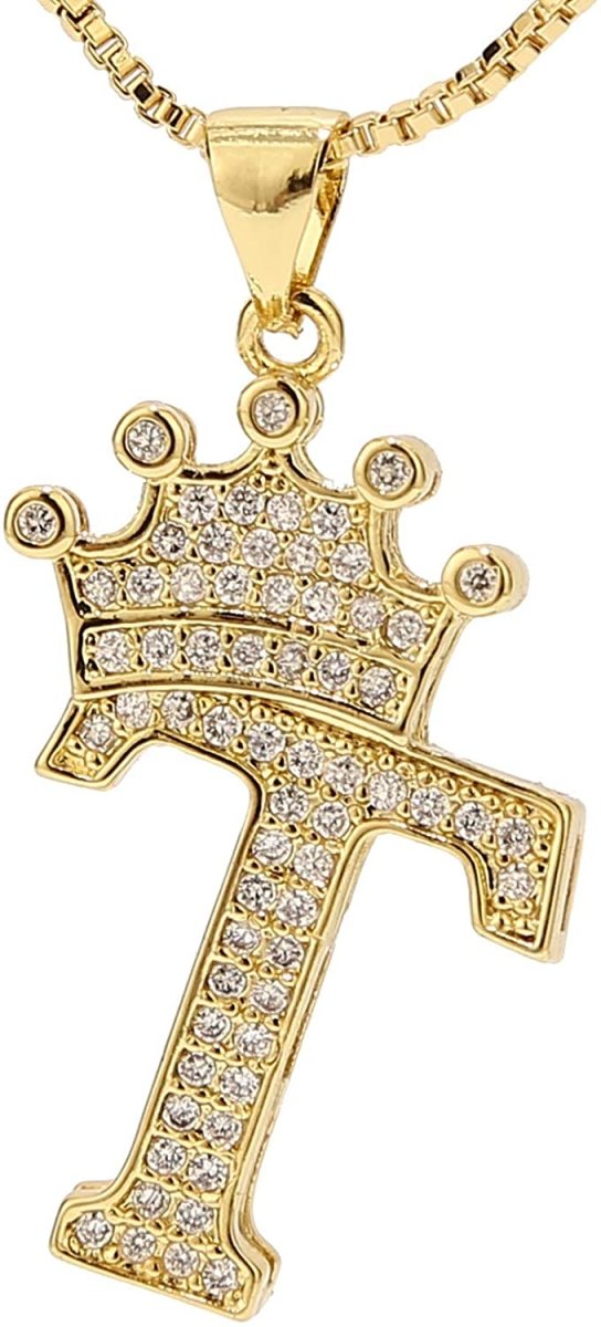 A-Z Letters Crown Necklace Pendant - 18K Gold Plated - Samuels Jewelers