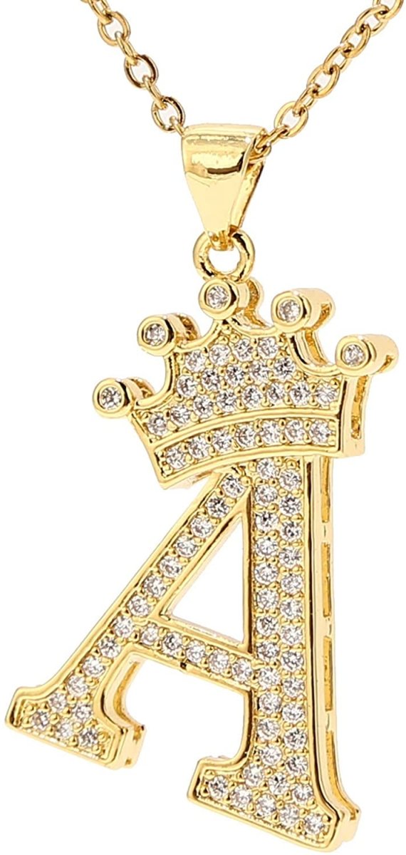 A-Z Letters Crown Necklace Pendant - 18K Gold Plated - Samuels Jewelers