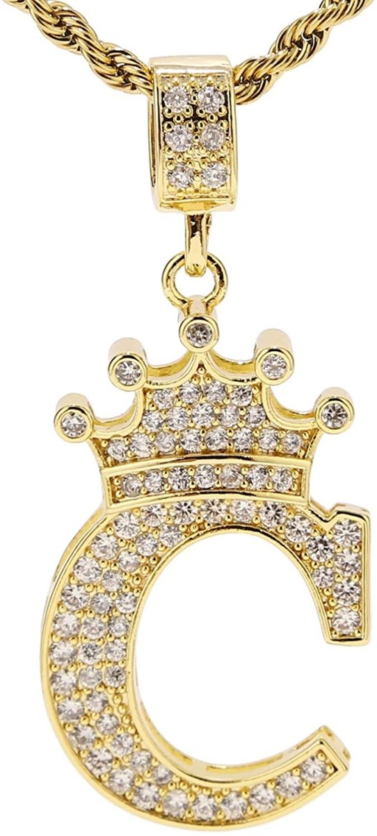 A-Z Letters Crown Necklace Pendant - 18K Gold Plated - Samuels Jewelers