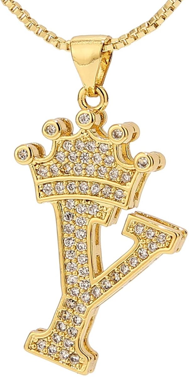 A-Z Letters Crown Necklace Pendant - 18K Gold Plated - Samuels Jewelers