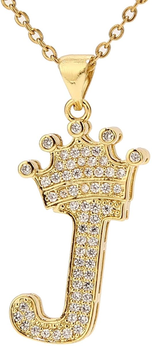 A-Z Letters Crown Necklace Pendant - 18K Gold Plated - Samuels Jewelers