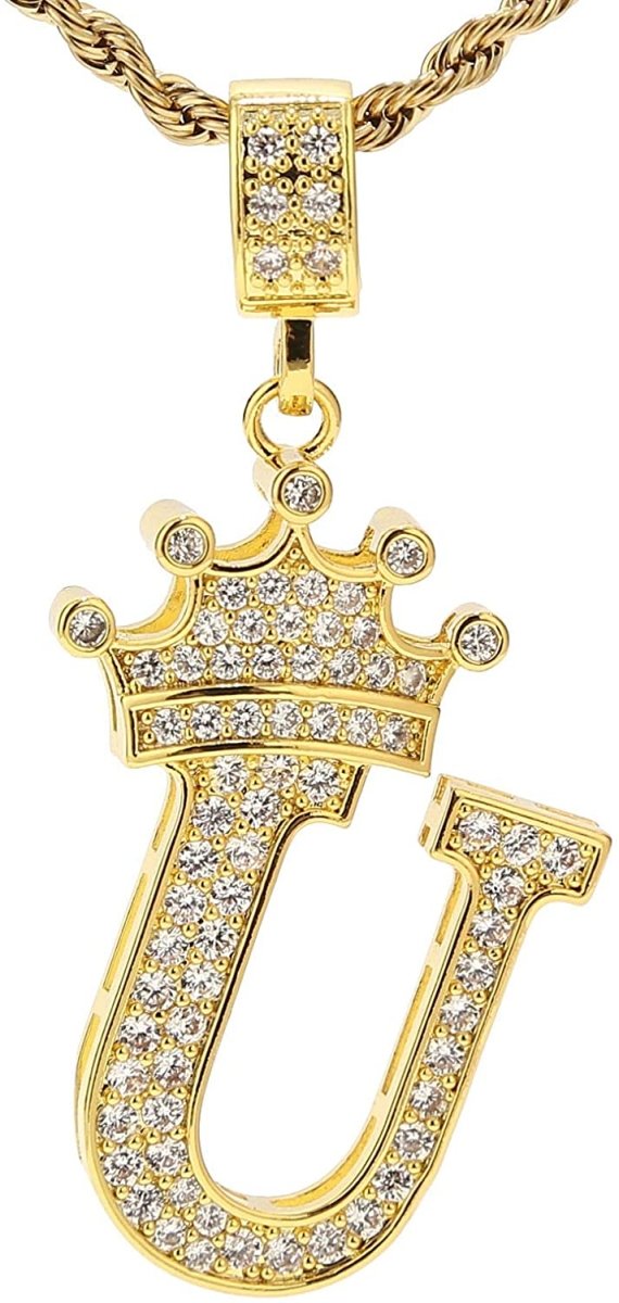 A-Z Letters Crown Necklace Pendant - 18K Gold Plated - Samuels Jewelers