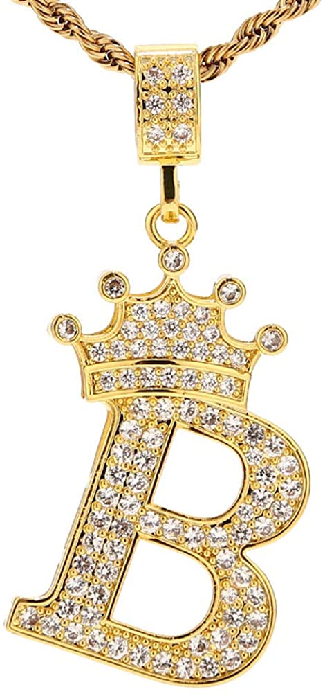 A-Z Letters Crown Necklace Pendant - 18K Gold Plated - Samuels Jewelers