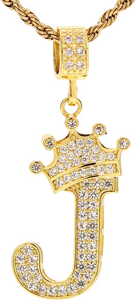 A-Z Letters Crown Necklace Pendant - 18K Gold Plated - Samuels Jewelers