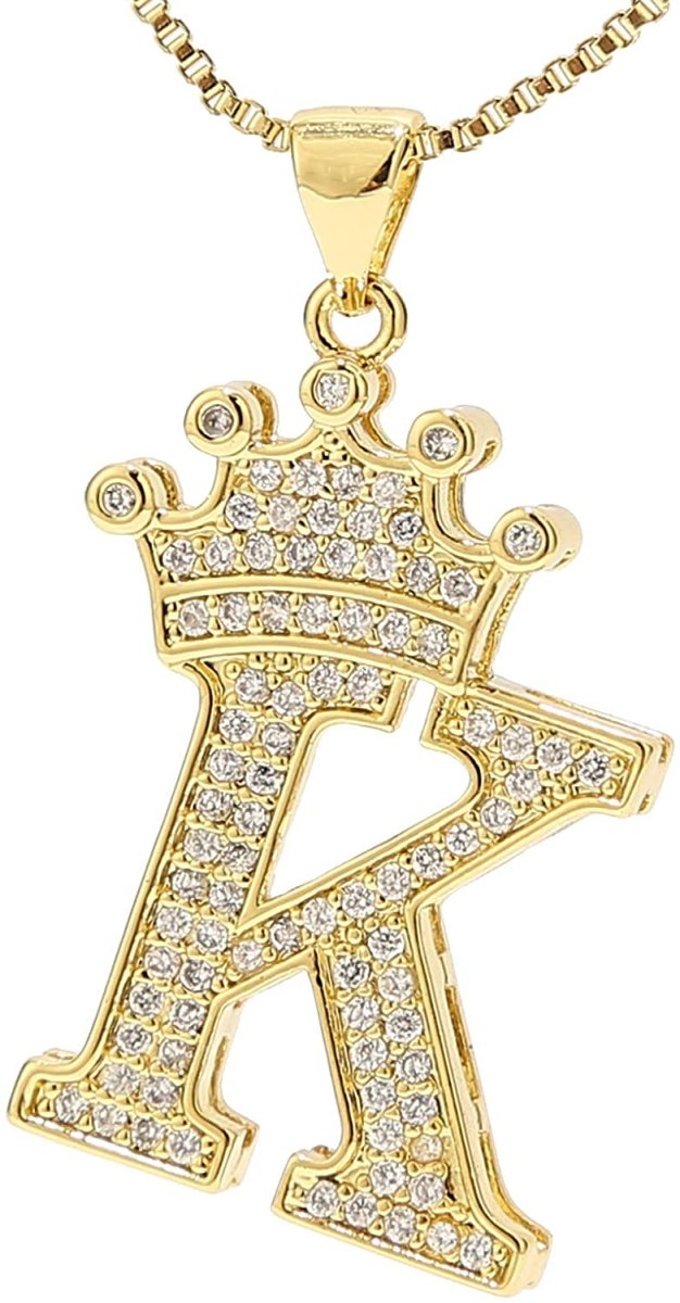 A-Z Letters Crown Necklace Pendant - 18K Gold Plated - Samuels Jewelers