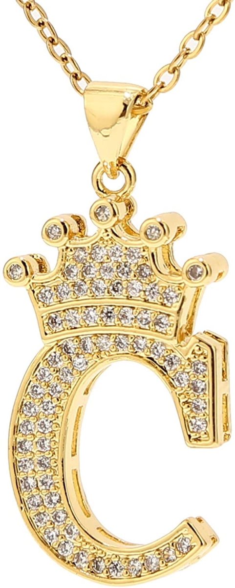 A-Z Letters Crown Necklace Pendant - 18K Gold Plated - Samuels Jewelers