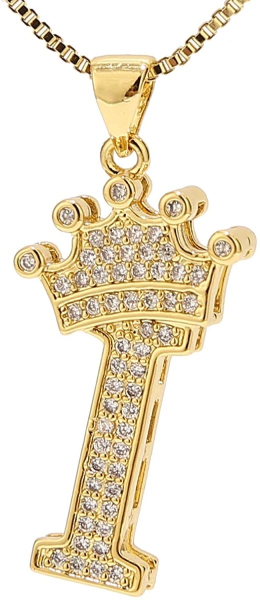 A-Z Letters Crown Necklace Pendant - 18K Gold Plated - Samuels Jewelers