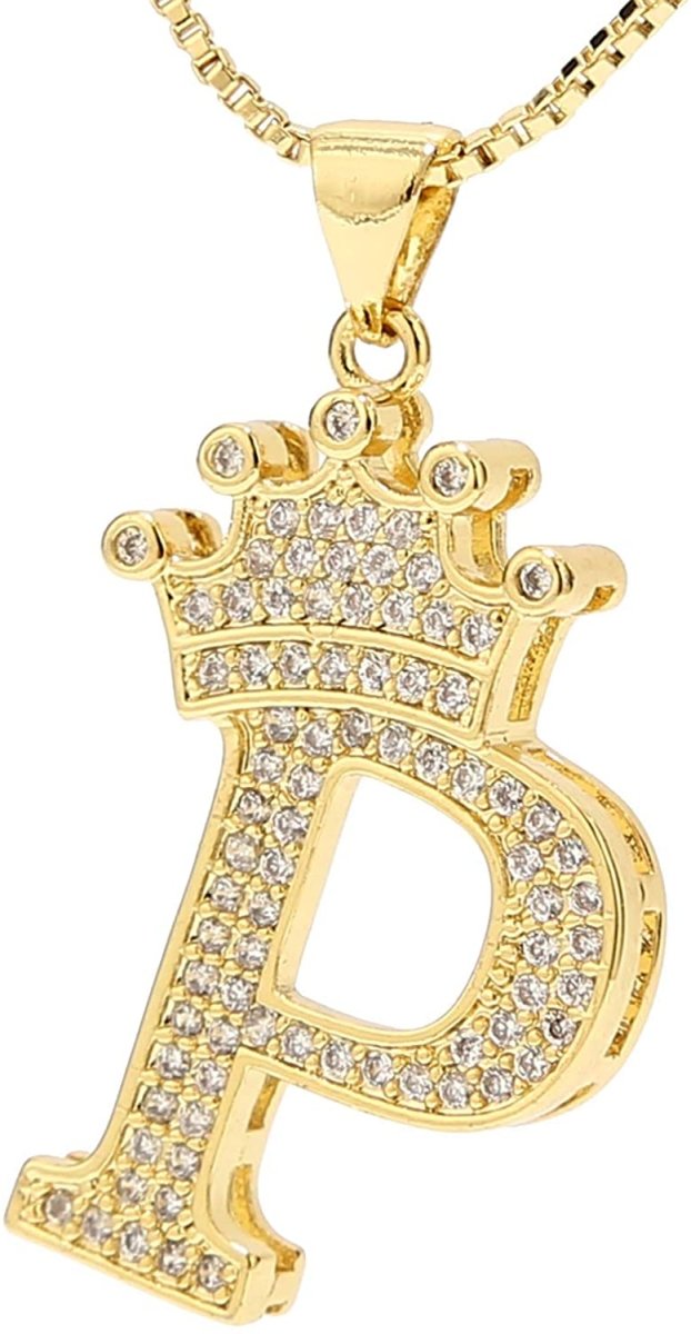 A-Z Letters Crown Necklace Pendant - 18K Gold Plated - Samuels Jewelers