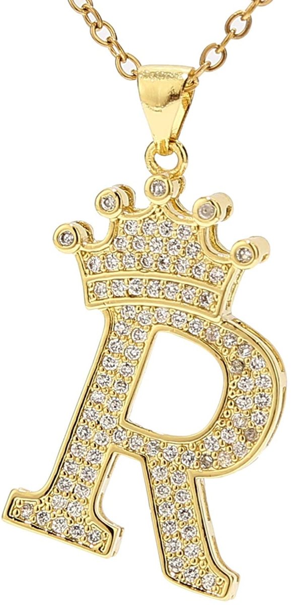 A-Z Letters Crown Necklace Pendant - 18K Gold Plated - Samuels Jewelers