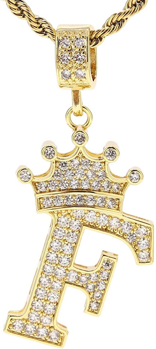 A-Z Letters Crown Necklace Pendant - 18K Gold Plated - Samuels Jewelers