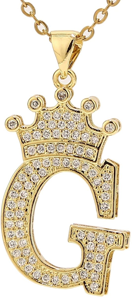 A-Z Letters Crown Necklace Pendant - 18K Gold Plated - Samuels Jewelers
