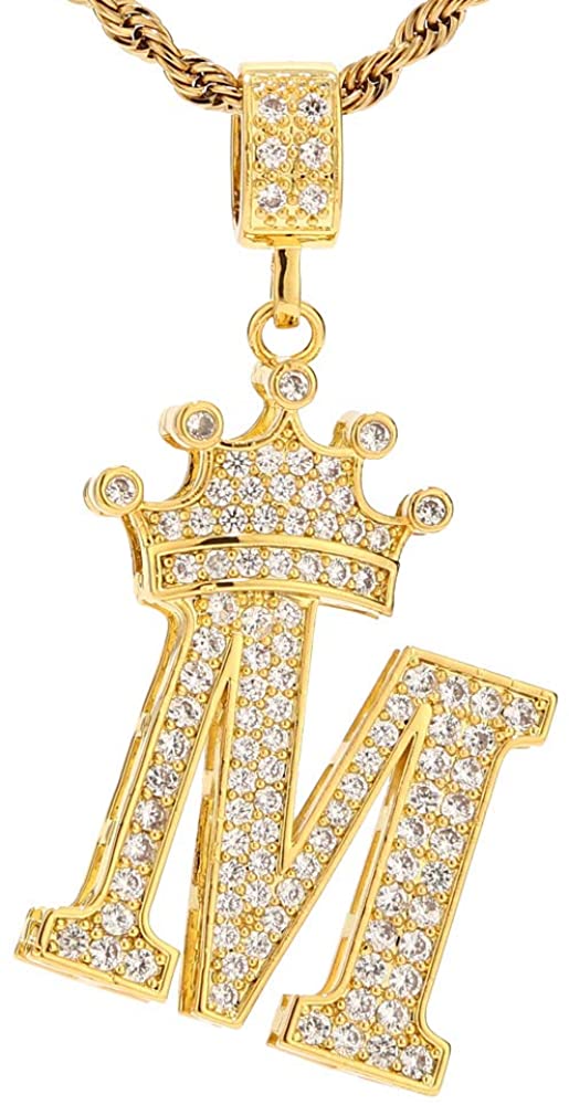 A-Z Letters Crown Necklace Pendant - 18K Gold Plated - Samuels Jewelers