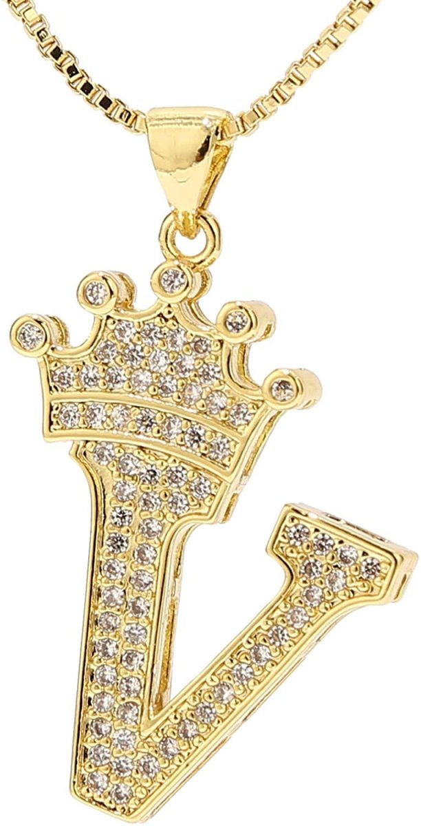 A-Z Letters Crown Necklace Pendant - 18K Gold Plated - Samuels Jewelers