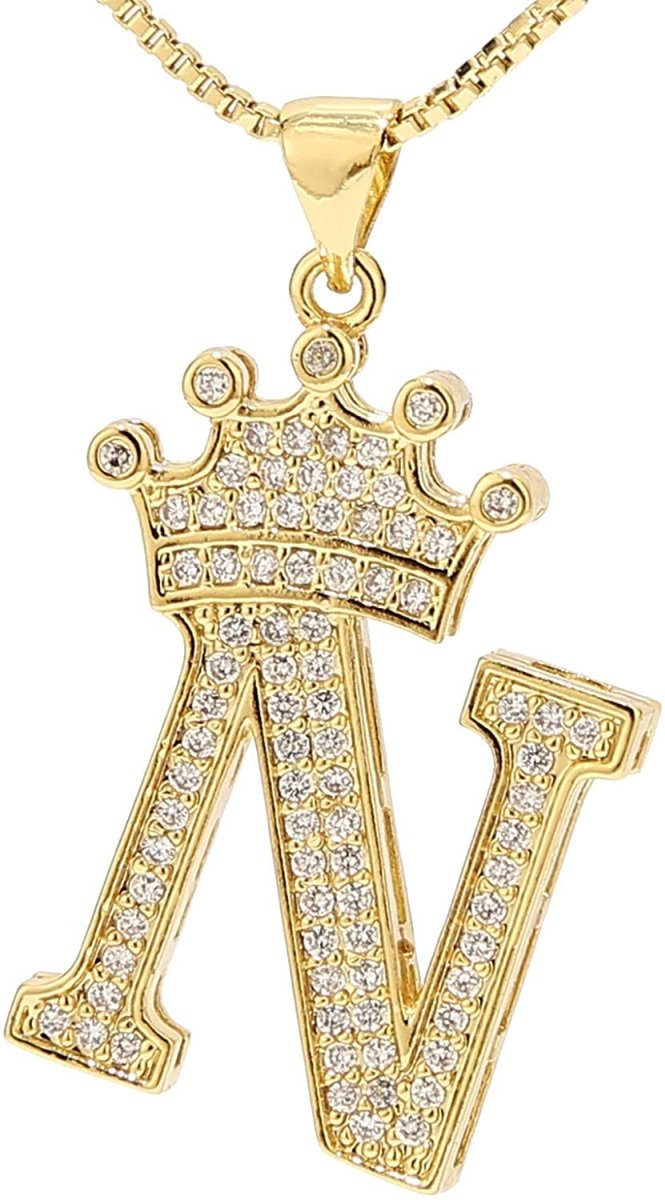 A-Z Letters Crown Necklace Pendant - 18K Gold Plated - Samuels Jewelers