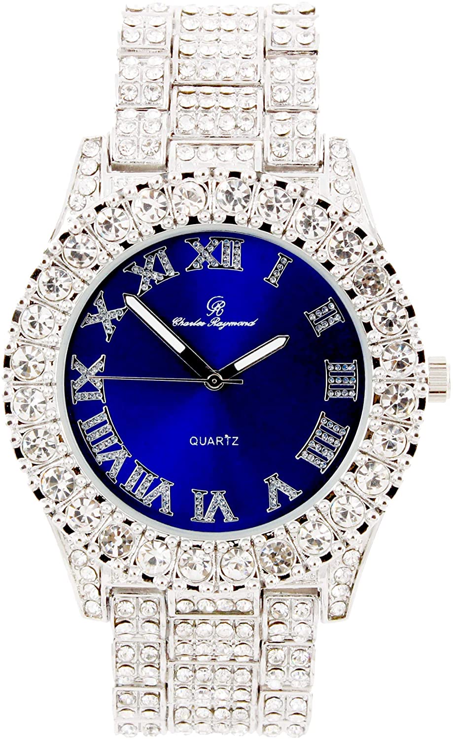 Fully Iced Hip Hop Big Rocks Bezel Color Dial Cuban Chain Bracelet, Cuban Necklace, Tennis Chain & Ring - Samuels Jewelers