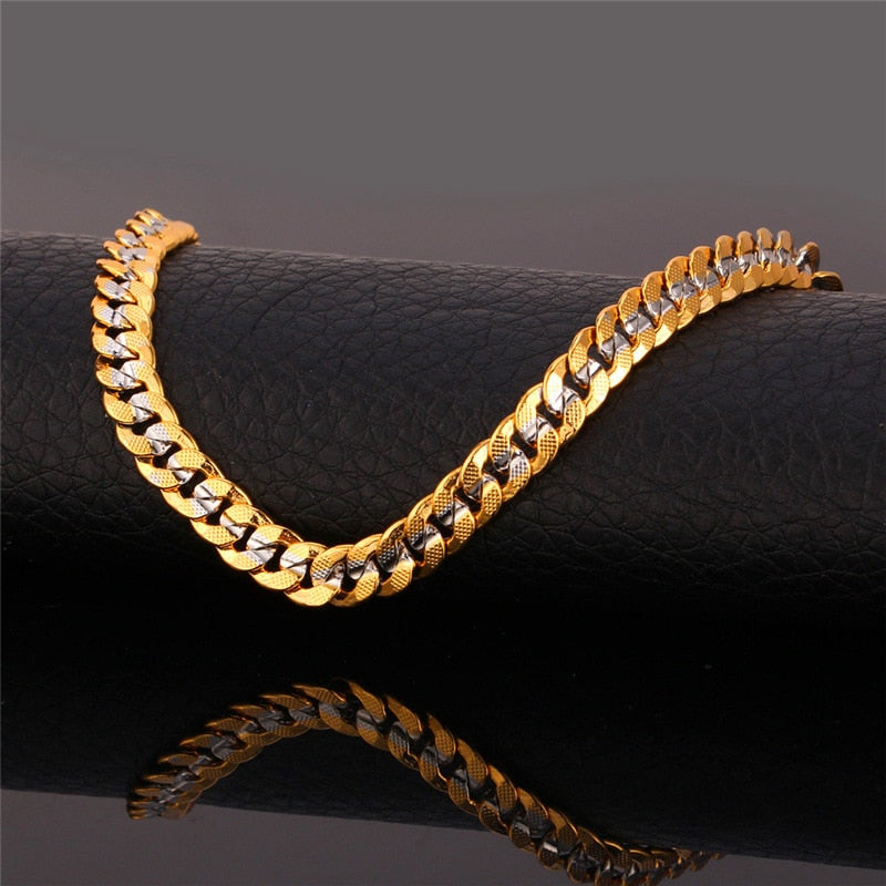 Two Gold Tone Jewelry Cuban Link Curb Chain Bracelet - Samuels Jewelers