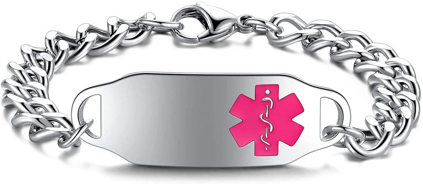 Personalized Customize Medical Alert ID Awareness Bracelet 5.5-8.5 inches ,Free Engraving - Samuels Jewelers