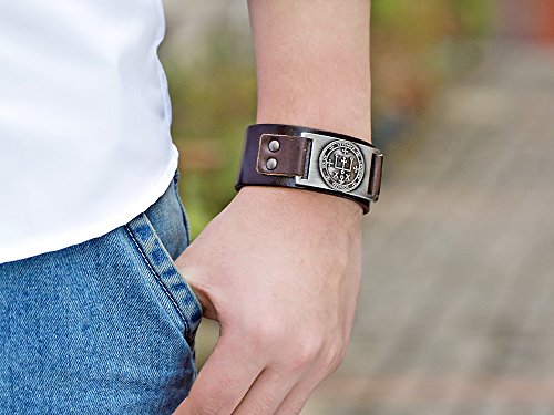 Vintage Solomon Sigil of Archangel Raphael Metal Craft Connector Enoch Talisman Cuff Leather Bracelet - Samuels Jewelers