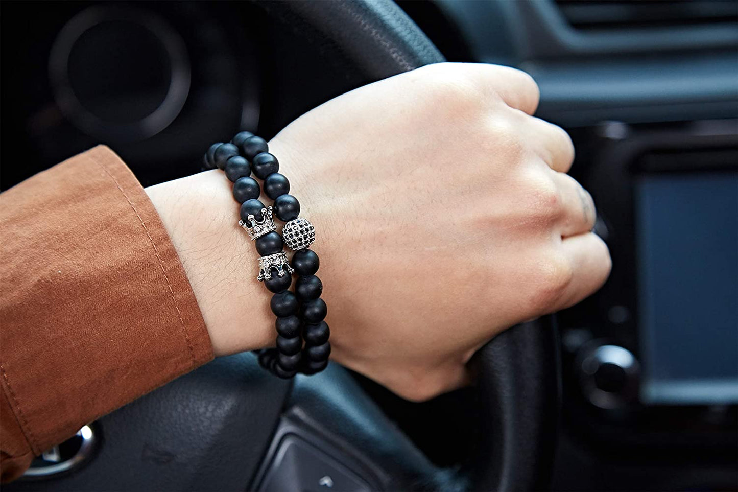 Charm Beads Bracelet Set Luxury Matte Onyx Natural Stone - Samuels Jewelers
