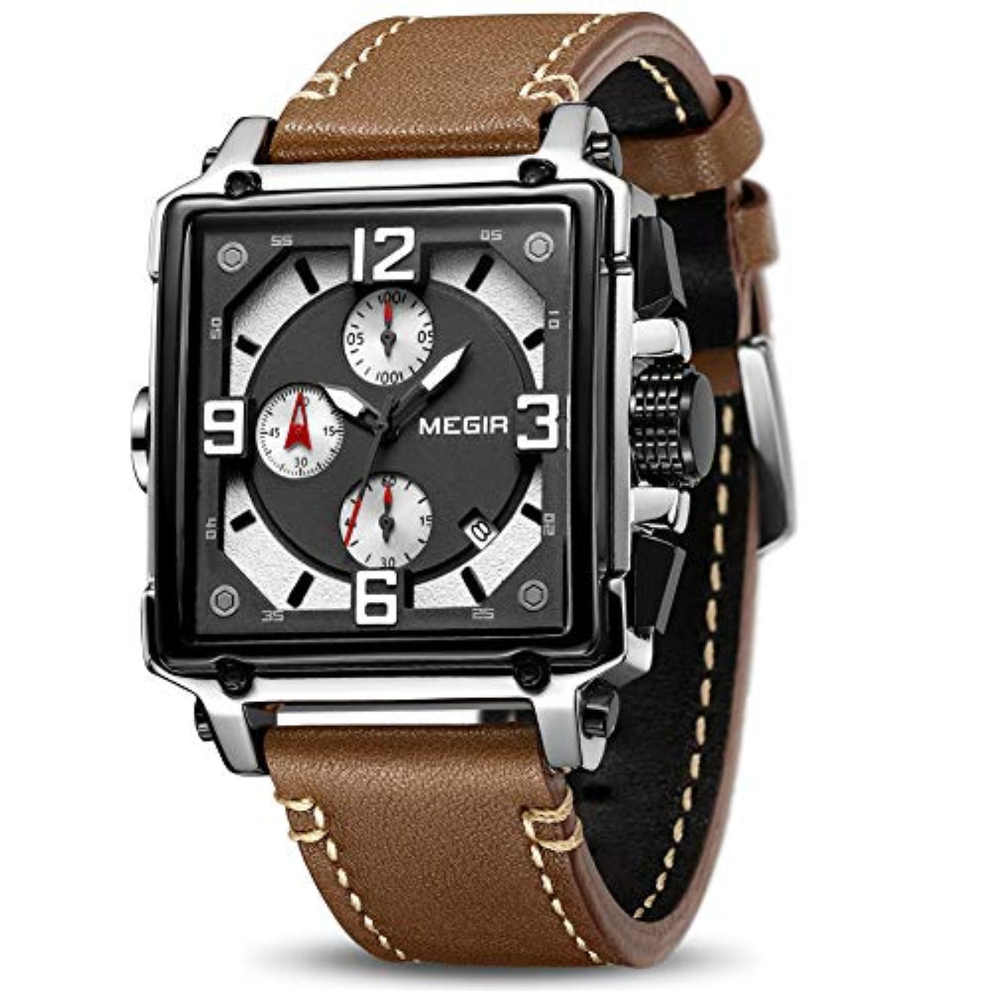 Military Chronograph Luminous Quartz Watch & Leather Strap - Samuels Jewelers