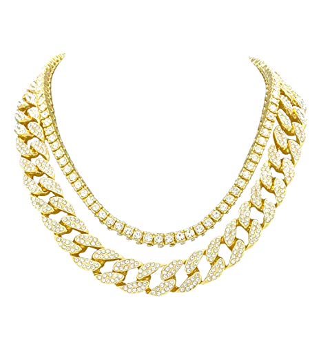 Fully Iced Hip Hop Big Rocks Bezel Color Dial Cuban Chain Bracelet, Cuban Necklace, Tennis Chain & Ring - Samuels Jewelers