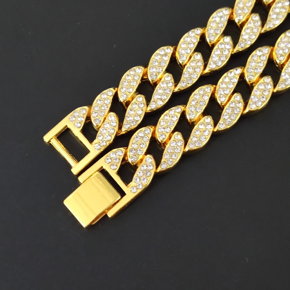 Luxury Men Gold Watch Necklace Bracelet Ring Earrings Combo Ice Out Cuban In Crystal Necklace Chain Hip Hop - Samuels Jewelers