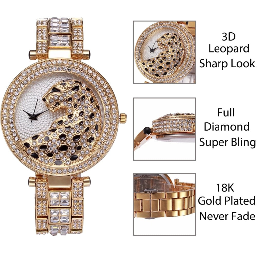 Quartz Gold Watch Crystal Diamond Leopard - Samuels Jewelers