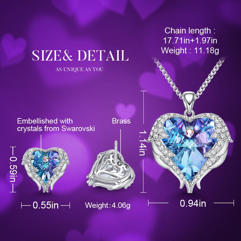 Necklace Earrings Jewelry Set Embellished Crystals Heart Pendant Stud - Samuels Jewelers