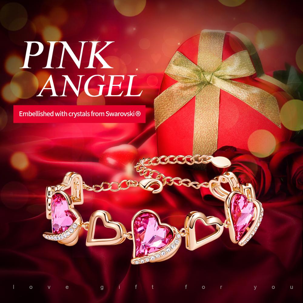 Gold Bracelets Embellished Crystals Swarovski Heart Angel Wing Jewelry Chain Bracelet - Samuels Jewelers