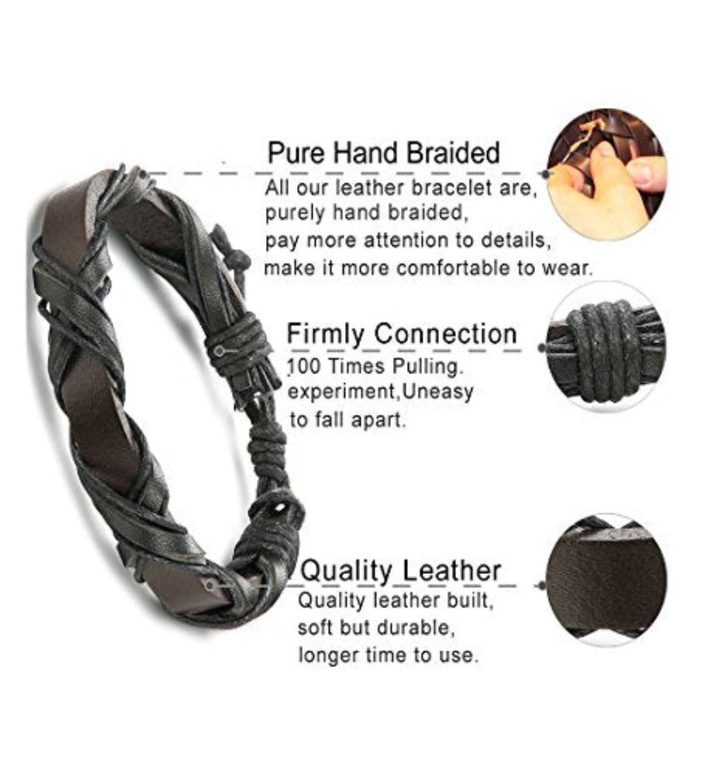 24 Pcs Adjustable Woven Leather Wrist Cuff Bracelet - Samuels Jewelers