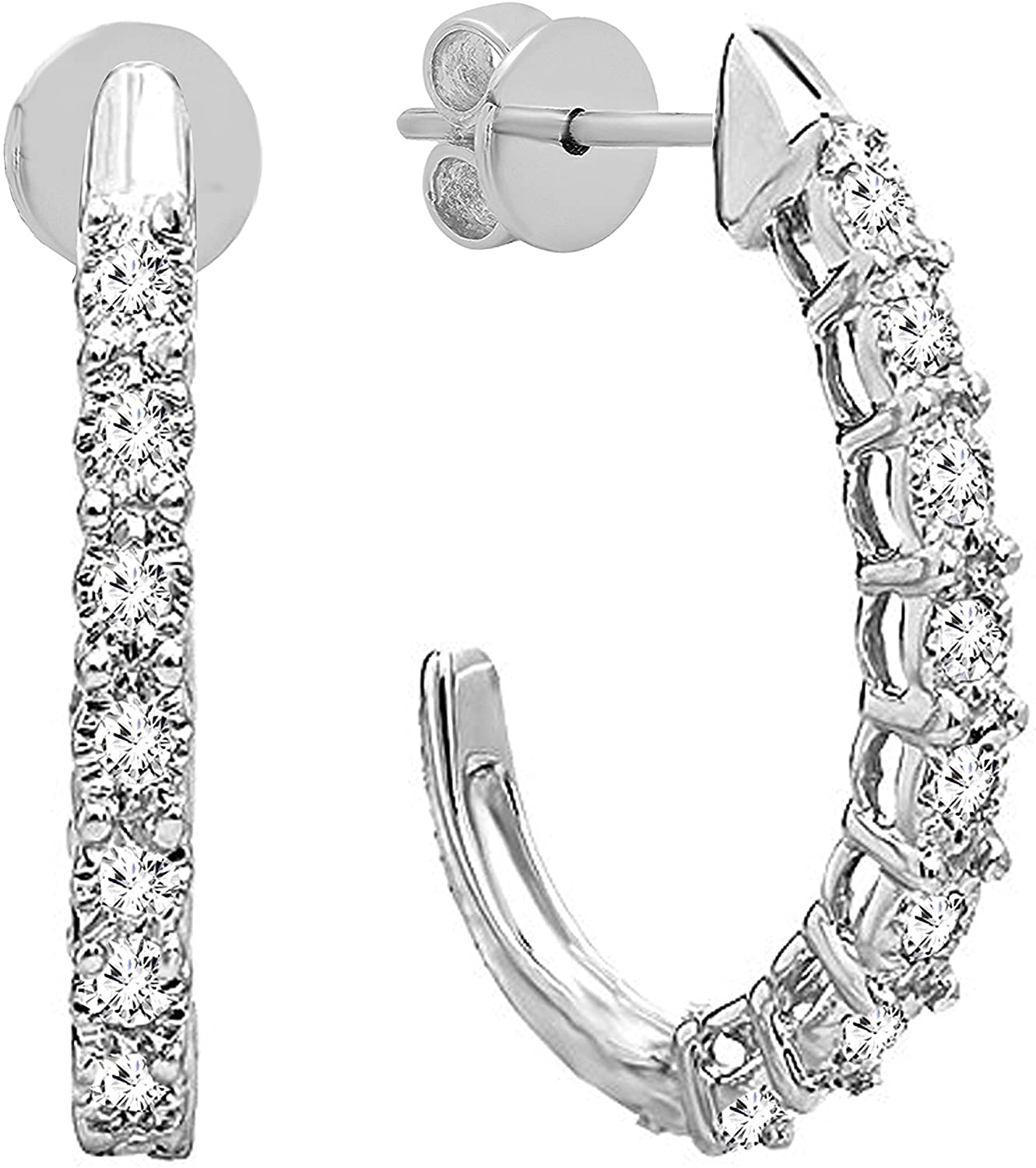 0.15 Carat (ctw) Round White Diamonds Ladies J Shaped Hoop Earrings, 10K/14K/18K Gold & 925 Sterling Silver - Samuels Jewelers