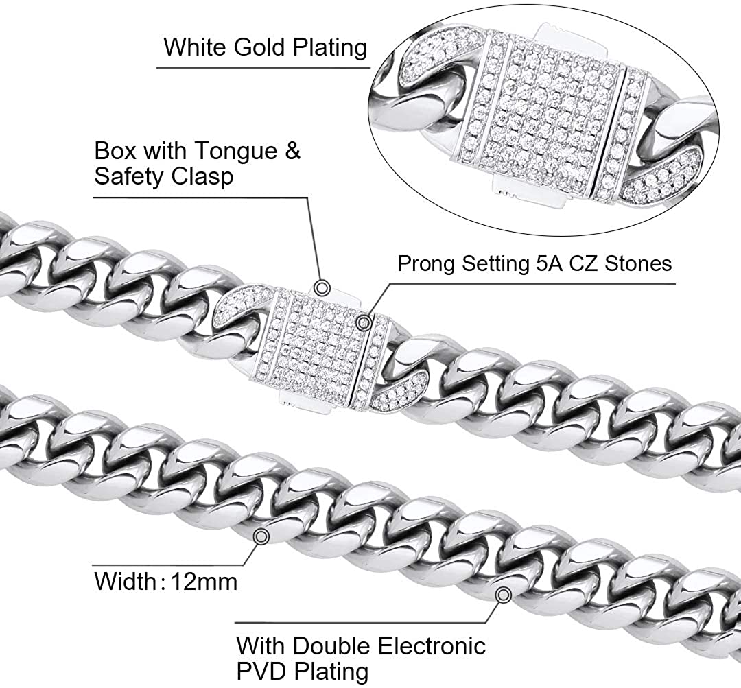 5" Width 18K Gold Miami Cuban Link Chain Set Iced Out Curb Chain and Bracelet Set - Samuels Jewelers
