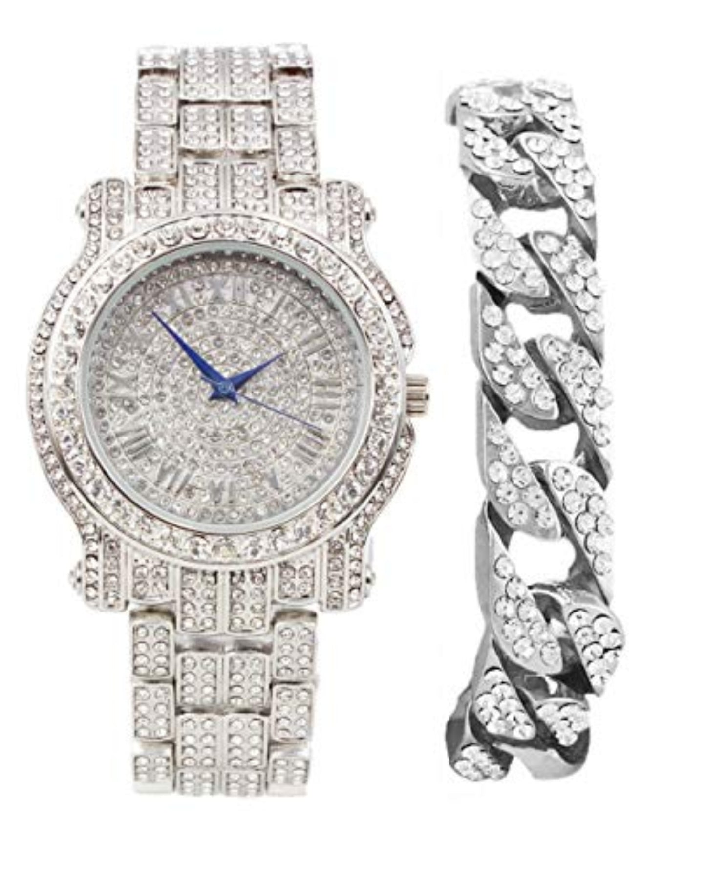 Bling - ed Out Round Luxury Watch Bracelet Cuban Set - Samuels Jewelers