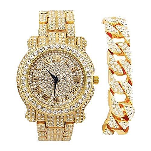 Bling - ed Out Round Luxury Watch Bracelet Cuban Set - Samuels Jewelers